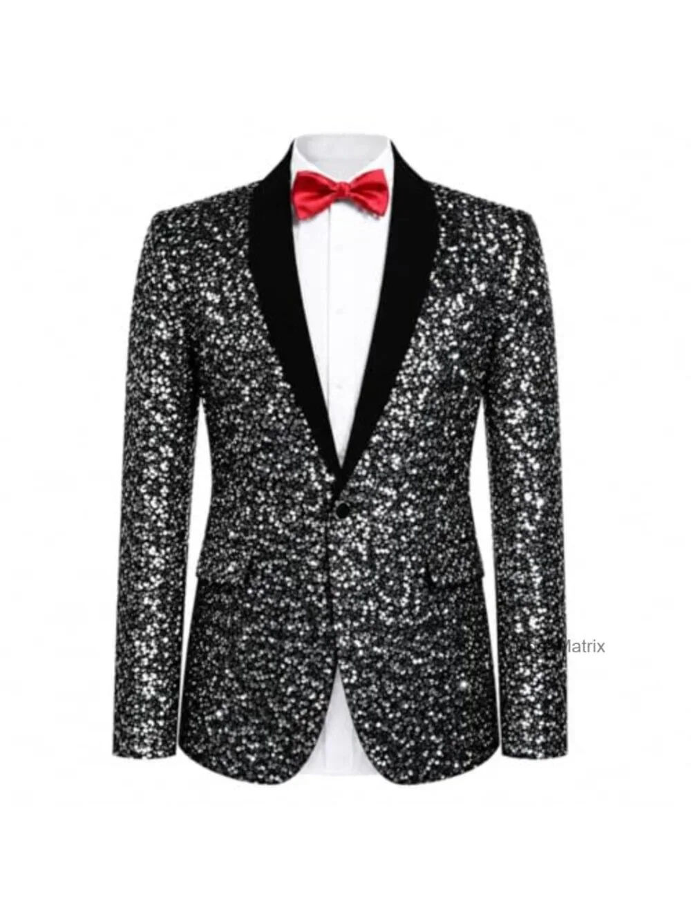 Shiny Sequin Suit Jacket Shawl Lapel One Button Slim Fit Blazer
